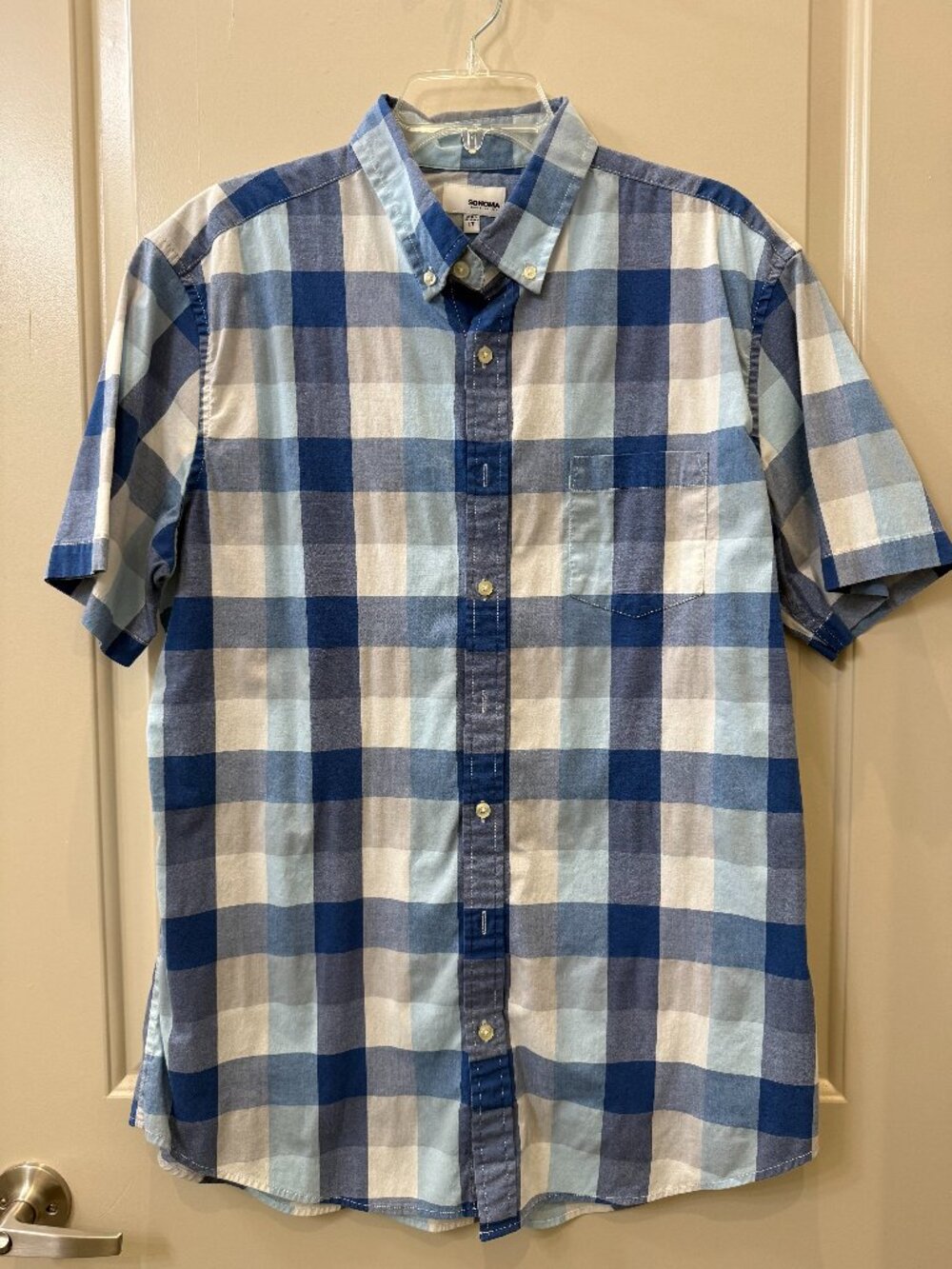 Sonoma Mens LT Short Sleeved Plaid Button Down